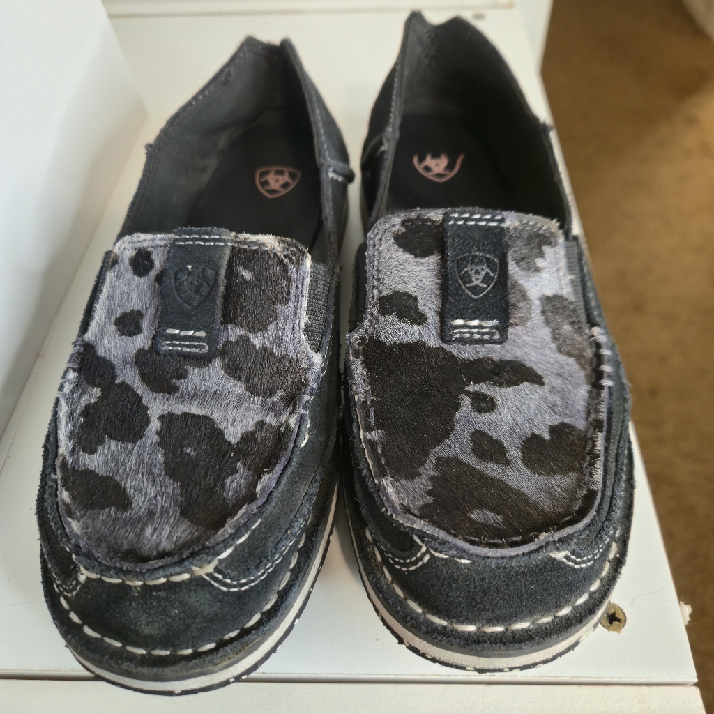 Ariat Suede Cow Hide Slip On Moc Toe Cruisers Black White Sz 6.5b 0389